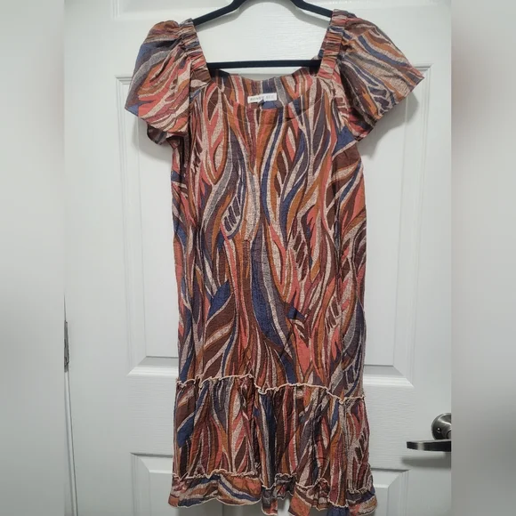 Robbie Bee Brown and Blue Tiered Sundress Size M - Picture 8 of 9